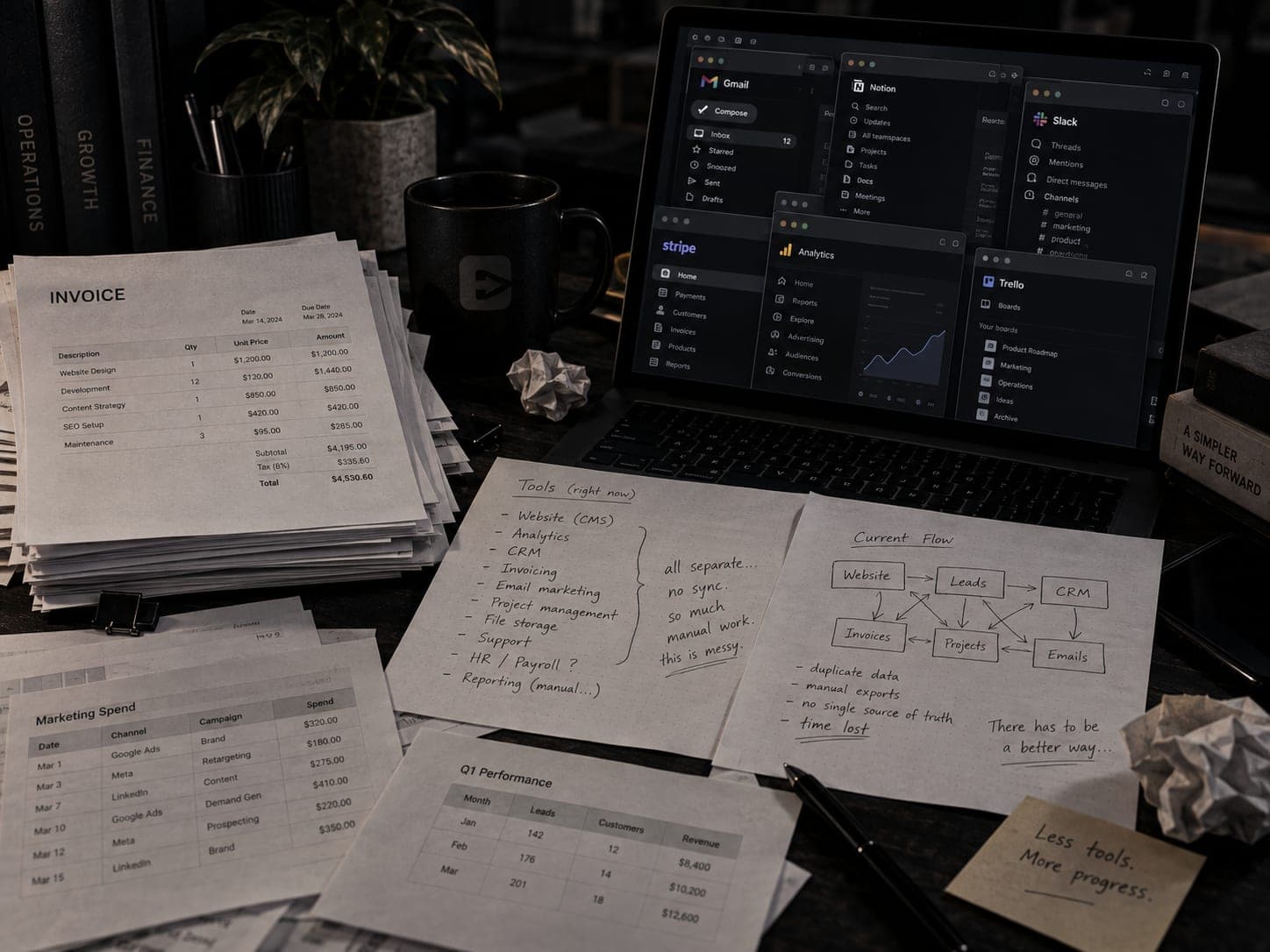 Disconnected tools and manual paperwork before a system replaces them