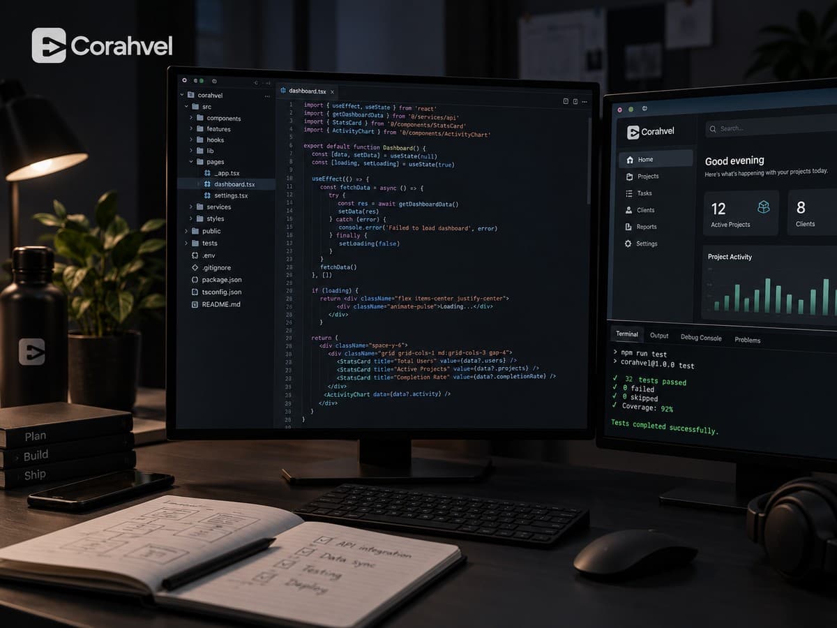Code and a running build side by side